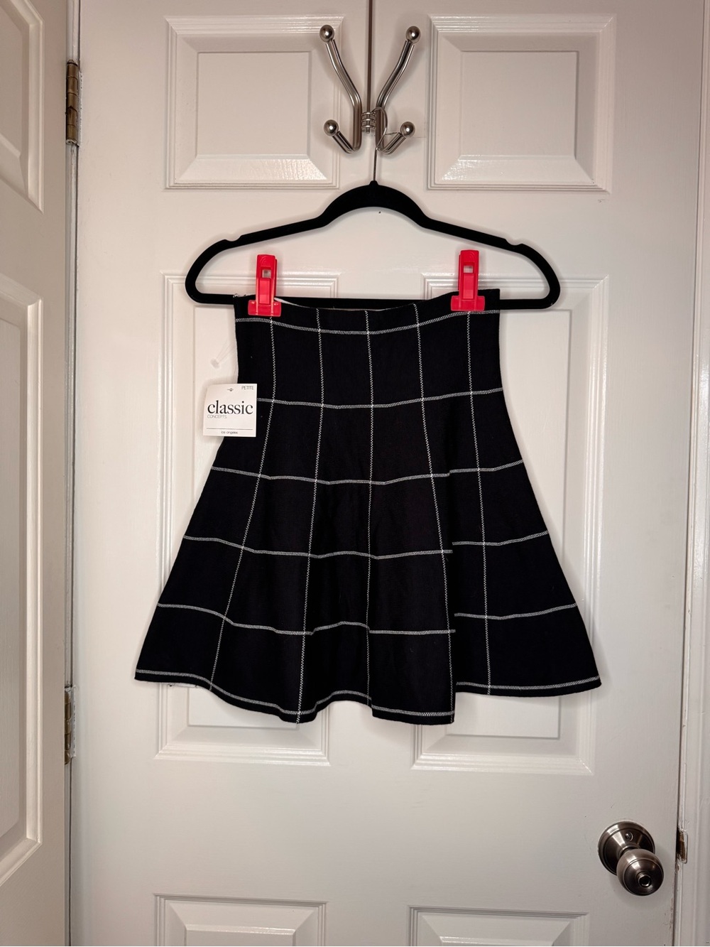 Classic Black Windowpane Knit Circle Skirt